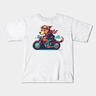 cute dog riding a motorbike Kids T-Shirt